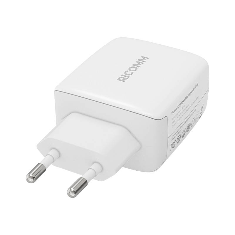 Zidni punjač 45 W GaN Ricomm RC451 EU, 1xUSB-C + 2,1 m USB-C kabel