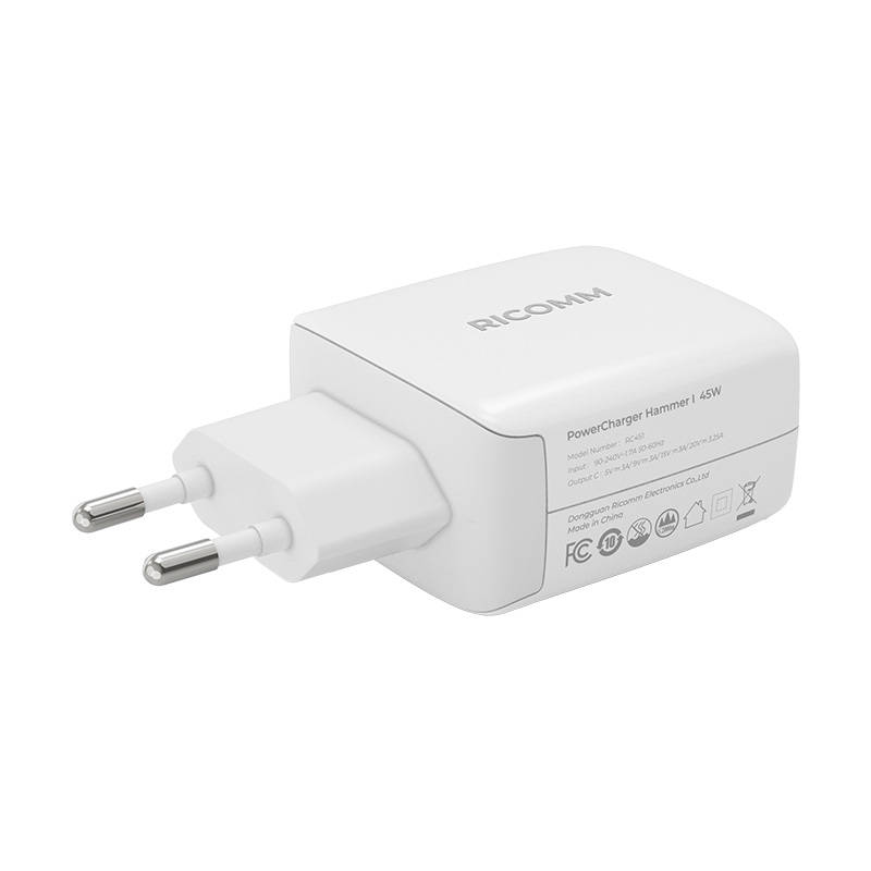 Zidni punjač 45 W GaN Ricomm RC451 EU, 1xUSB-C + 2,1 m USB-C kabel