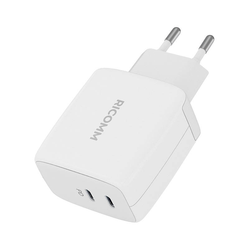 Zidni punjač 65W GaN Ricomm RC652 EU, 2xUSB-C + 2,1m USB-C kabel