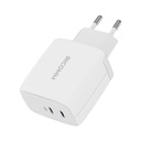 Zidni punjač 65W GaN Ricomm RC652 EU, 2xUSB-C + 2,1m USB-C kabel