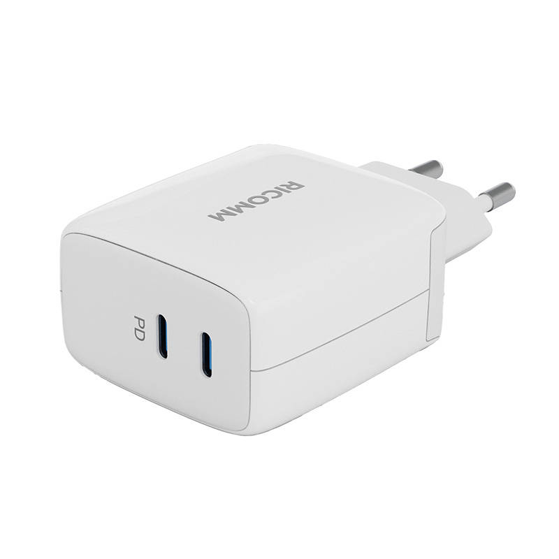 Zidni punjač 65W GaN Ricomm RC652 EU, 2xUSB-C + 2,1m USB-C kabel