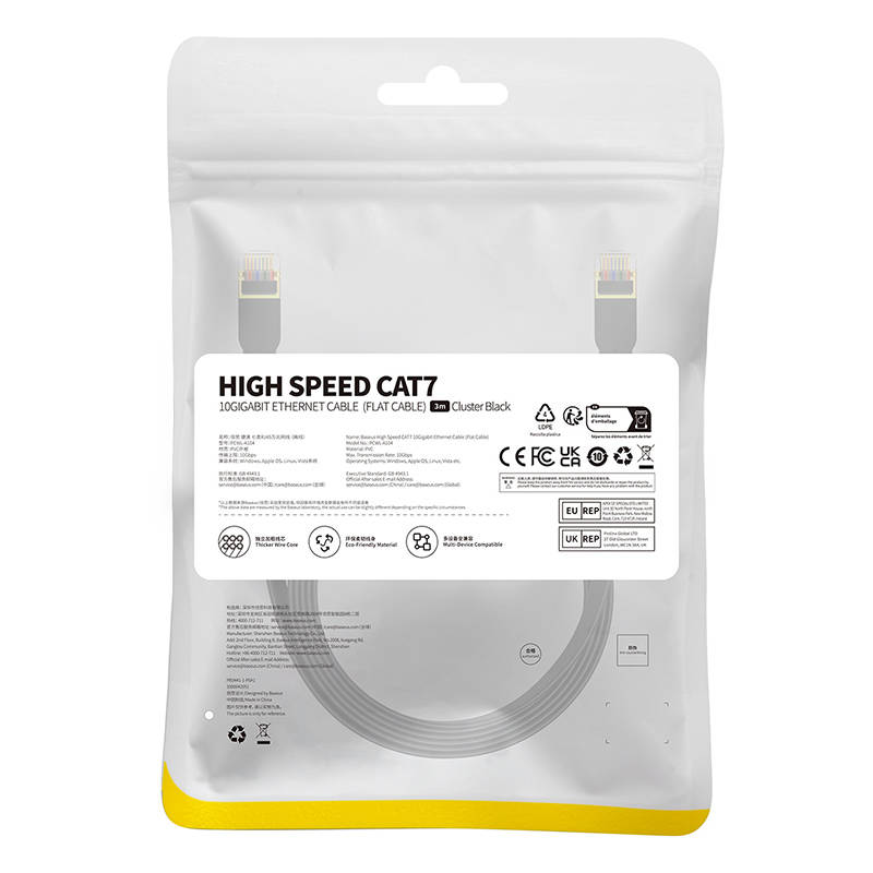 Baseus Cat 7 UTP Ethernet RJ45 kabel ravni 3 m crni