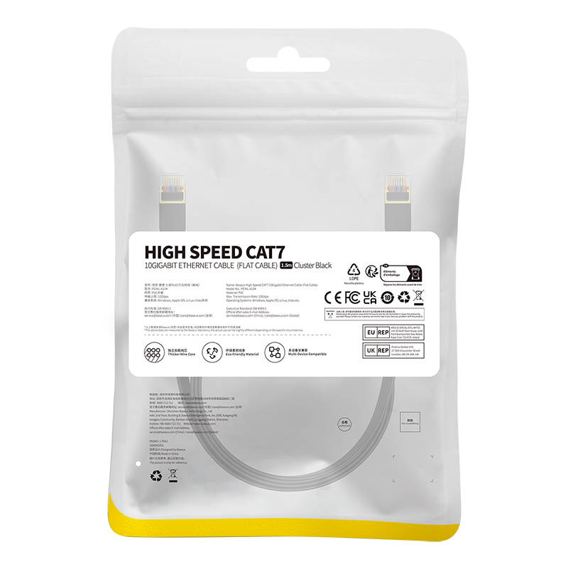 Baseus Cat 7 UTP Ethernet RJ45 kabel ravni 1,5m crni