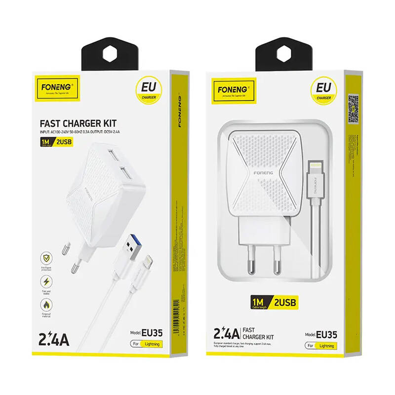 Punjač Foneng EU35 USB-A + Lightning 2.4A