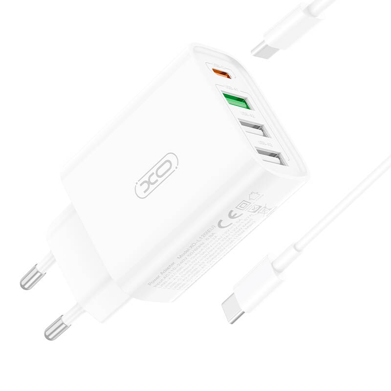 Zidni punjač XO L120 1xUSB-C,20W ,1x USB-1, 18W sa kabelom USB-C (bijeli)