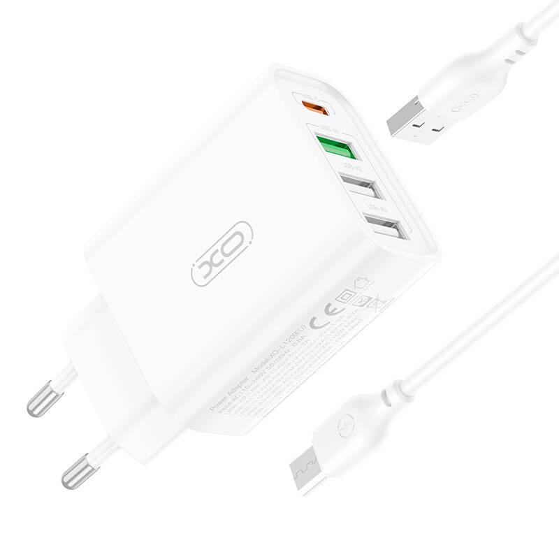 Zidni punjač XO L120 3x USB, 1x USB-C, 18W (bijeli)