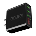 Zidni punjač Choetech C0026, američki utikač, 3x USB-C s digitalnim zaslonom 15W (crni)