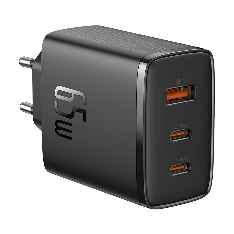 Zidni punjač Baseus OS-Cube Pro 2xUSB-C + USB, 65W (crni)