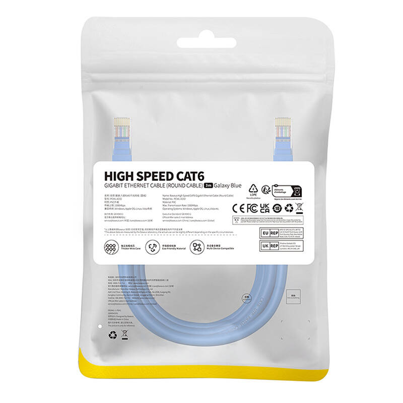 Okrugli kabel Baseus Ethernet RJ45, Cat.6, 3m (plavi)