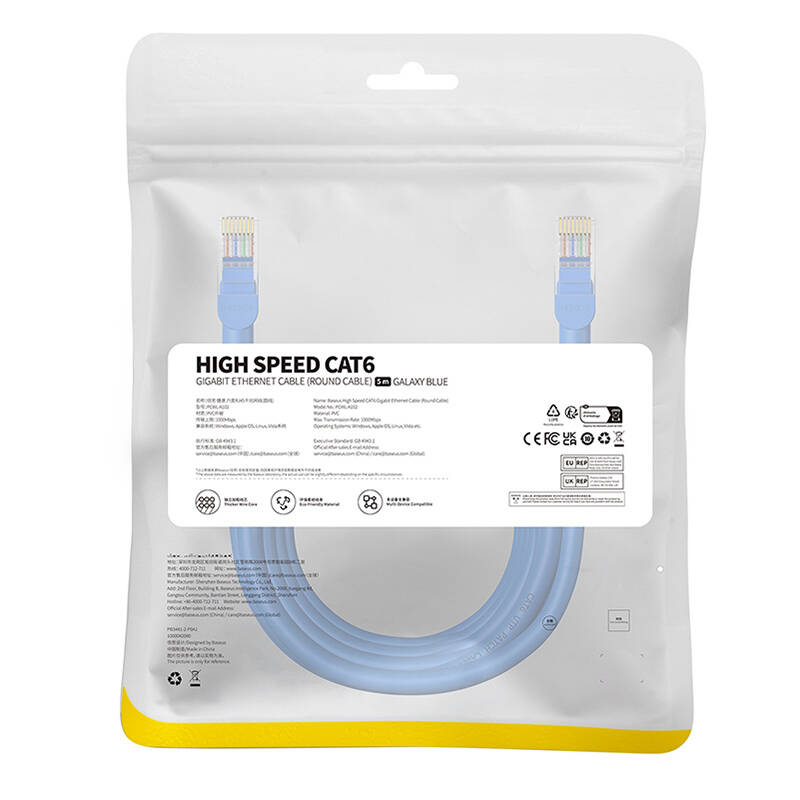 Okrugli kabel Baseus Ethernet RJ45, Cat.6, 5m (plavi)