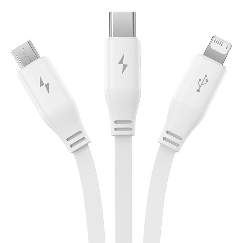 Kabel za punjenje 3w1 Baseus USB na USB-C, USB-M, Lightning 3,5A, 1,1m (bijeli)