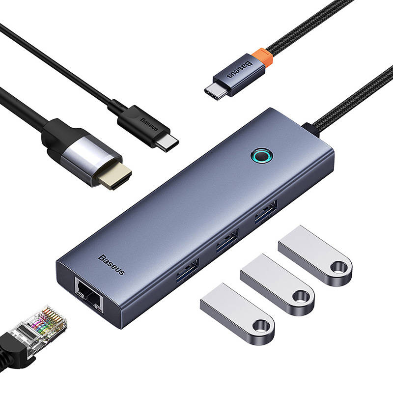 6u1 Hub Baseus UltraJoy USB-C do HDMI4K@30Hz1+3xUSB 3.0+PD+RJ45 (svemirsko siva)