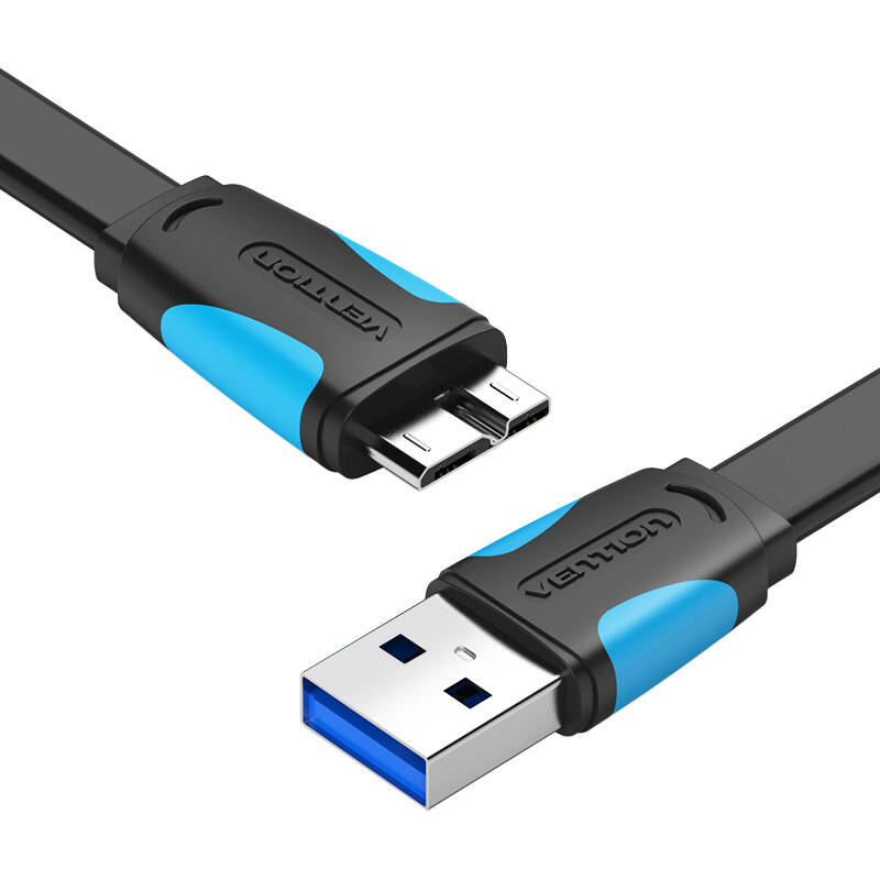 Plosnati USB 3.0 A na Micro-B kabel Vention VAS-A12-B100 1m crni