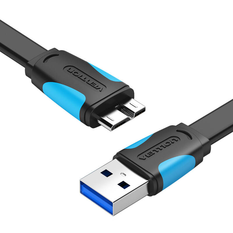 Plosnati USB 3.0 A muški na Micro-B muški kabel Vention VAS-A12-B200 2m crni