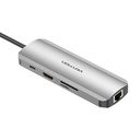 USB-C priključna stanica na HDMI, 3x USB3.0, RJ45, SD, TF, PD 0,15m Vention TOKHB (siva)