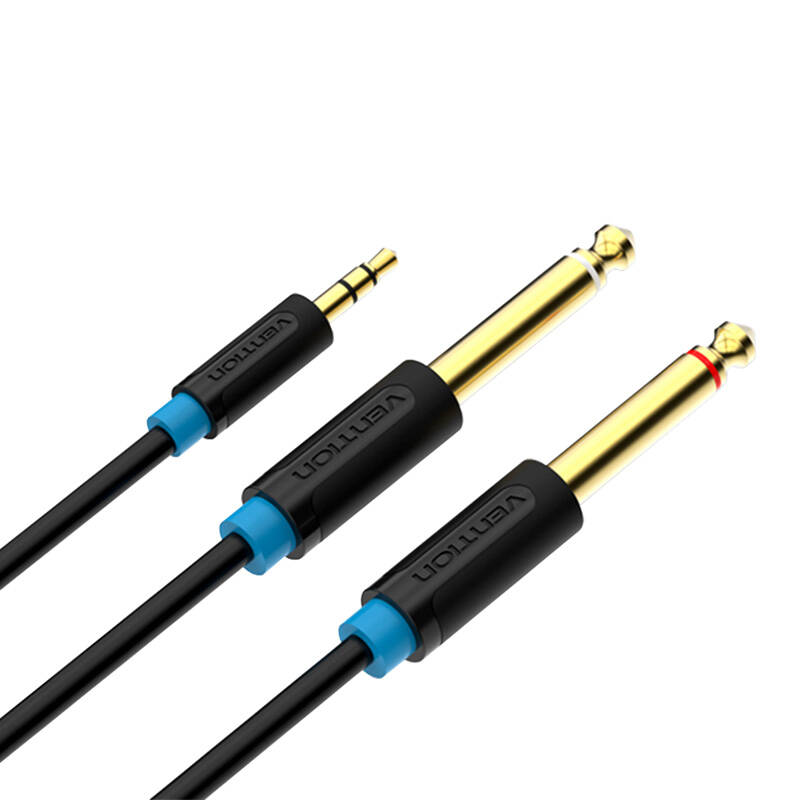 3,5 mm TRS muški na 2x 6,35 mm muški audio kabel 1 m Vention BACBF (crni)