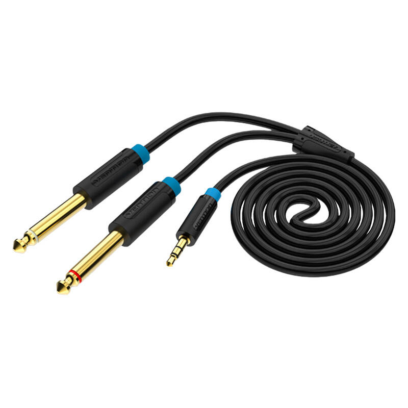 Vention BACBD muški TRS 3,5 mm do 2x muški 6,35 mm audio kabel 0,5 m crni