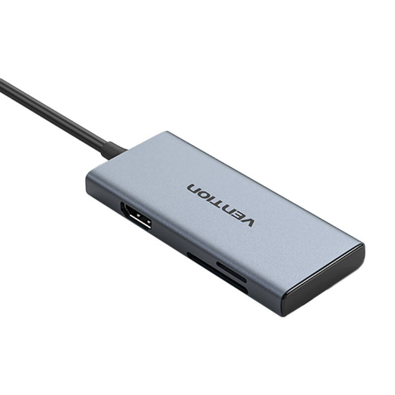 USB-C na HDMI, 3x USB 3.0, SD, TF Hub Vention TOOHB 0,15 m sivi