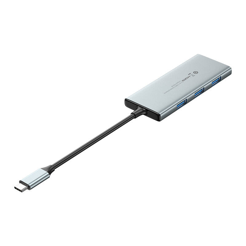 USB-C na HDMI, 3x USB 3.0, SD, TF, PD Hub Vention TOPHB 0,15 m sivi