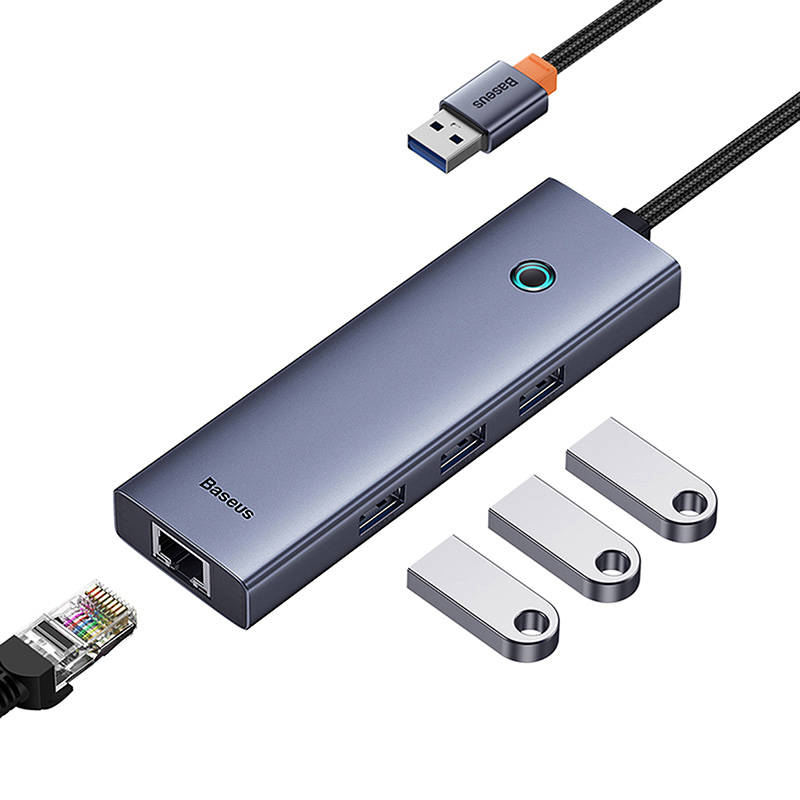 4u1 Hub Baseus UltraJoy USB-A na USB 3.0 + RJ45 (svemirski sivi)