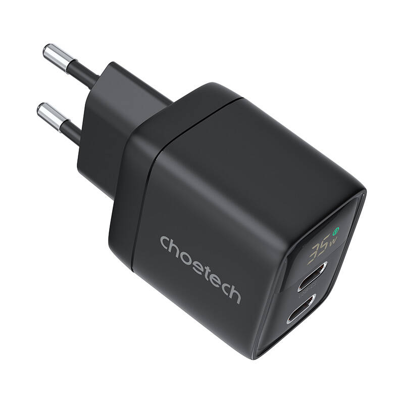 Zidni punjač GAN3 USB-C+C PD35W Choetech PD6051 (crni)