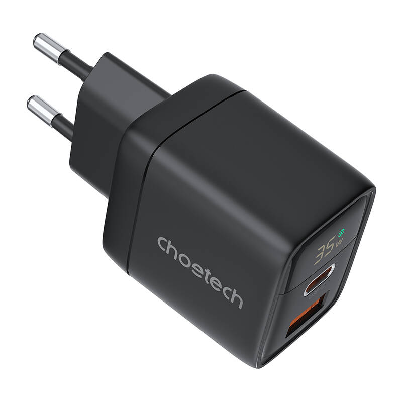 Zidni punjač GAN3 USB-A+C PD35W Choetech PD6052 (crni)