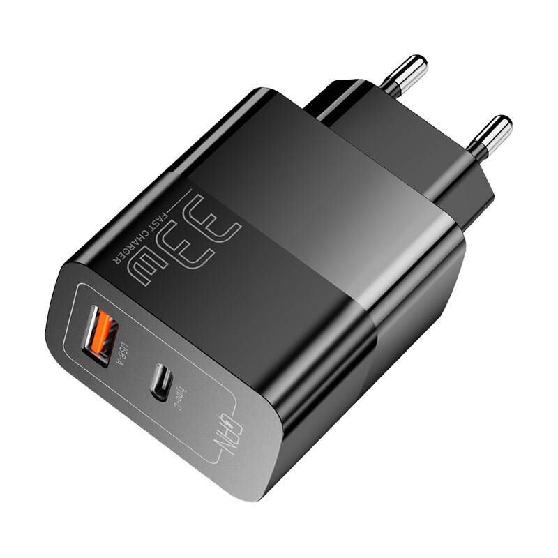 Punjač USB-C+USB-A 33W Essager GaN (crni)