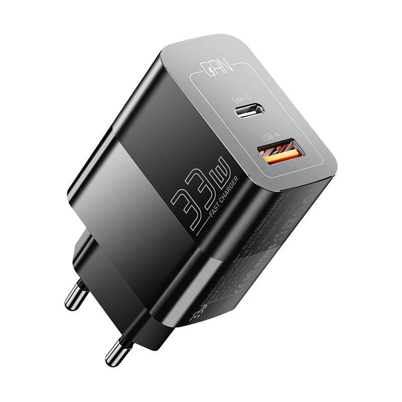 Punjač USB-C+USB-A 33W Essager GaN (crni)