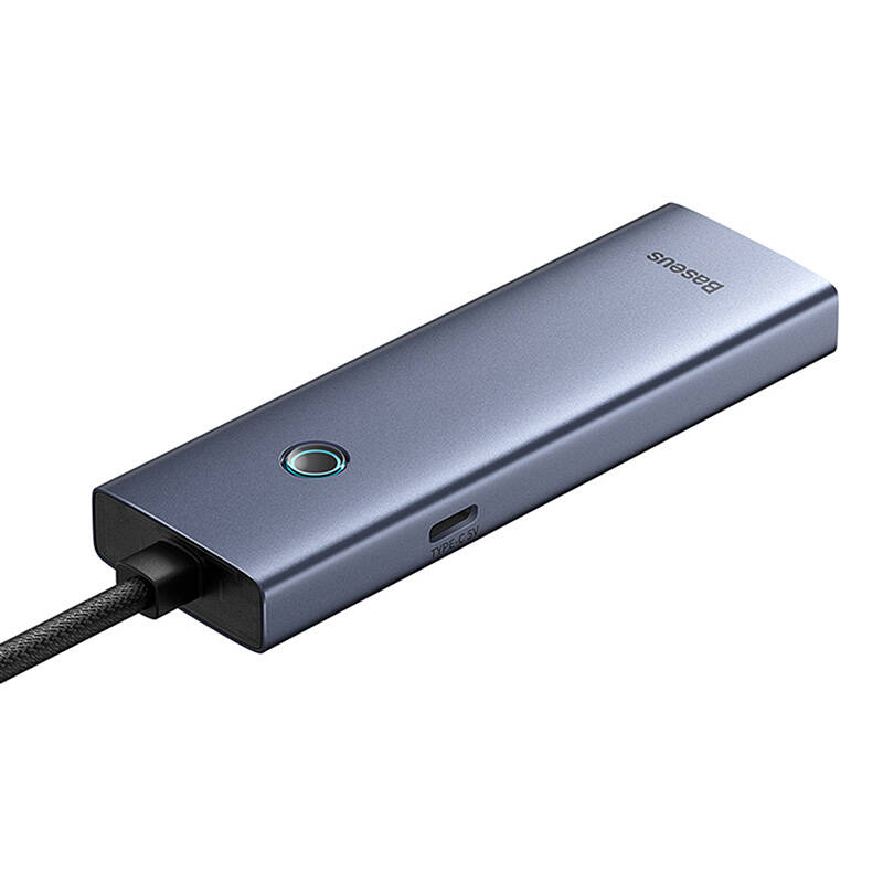 Hub Baseus UltraJoy Series Lite 4 priključka (USB na USB 3.0*3+RJ45*1+USB-C 5V) (sivo)