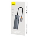 Hub Baseus UltraJoy Series Lite 4 priključka (USB na USB 3.0*3+RJ45*1+USB-C 5V) (sivo)