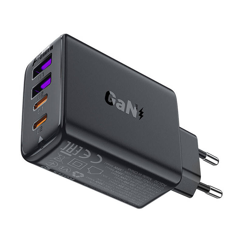 Zidni punjač Acefast A61 GaN 2xUSB-A, 2xUSB-C PD45W EU (crni)