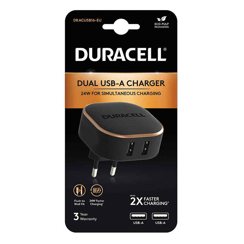 Duracell zidni punjač 2xUSB 2.4A 24W (crni)