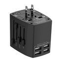 Univerzalni zidni punjač / AC adapter Budi 4x USB, 5A, EU/UK/AUS/US/JP (crni)