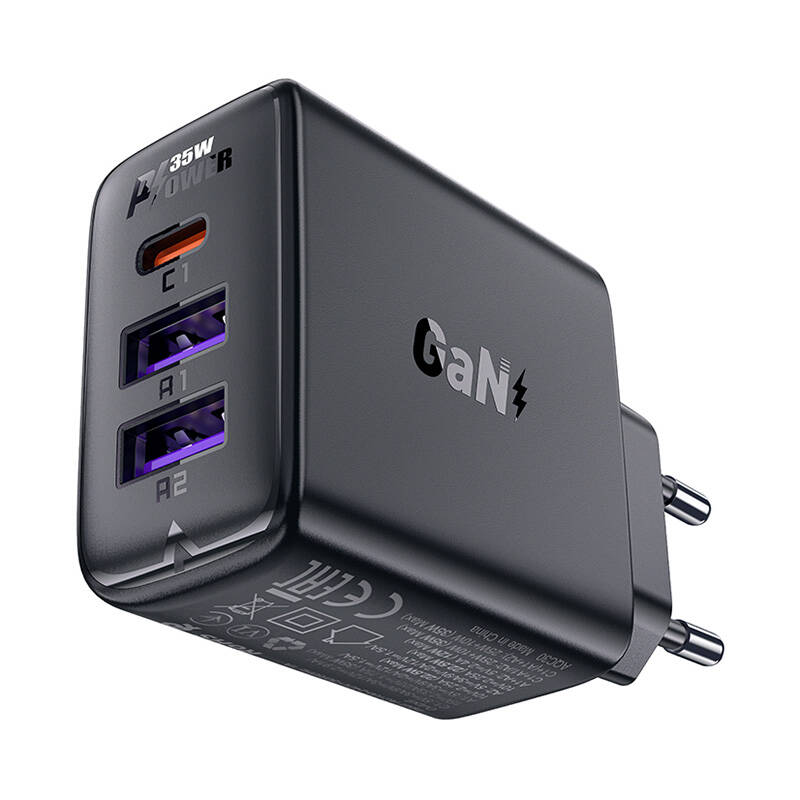 Zidni punjač Acefast A57 GaN 2xUSB-A+USB-C PD35W EU (crni)