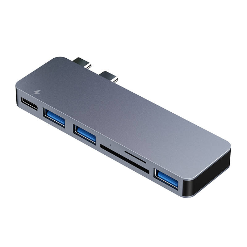 Hub 6w2 RayCue 2x USB-C do Thunderbolt 3 + 3x USB-A 3.0 5Gbps + SD/TF 2.0 (slabo)