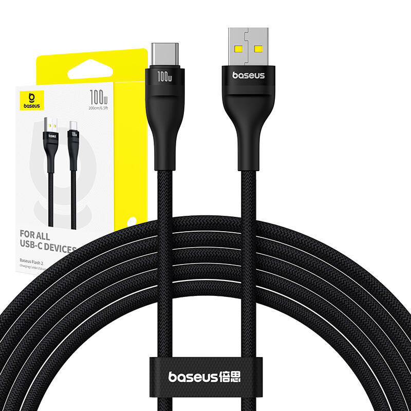 Kabel za punjenje Baseus Flash 2 USB na USB-C 100W, 2m (crni)