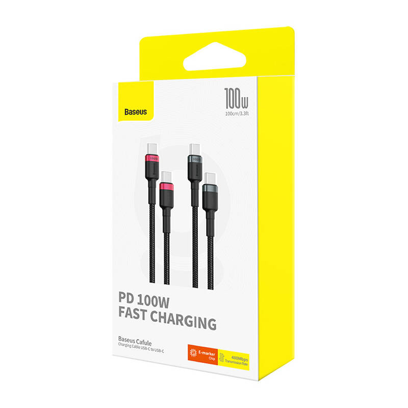 Kabel Baseus Cafule USB-C na USB-C 100W,1m, 2kom (crveno crni, sivo crni)