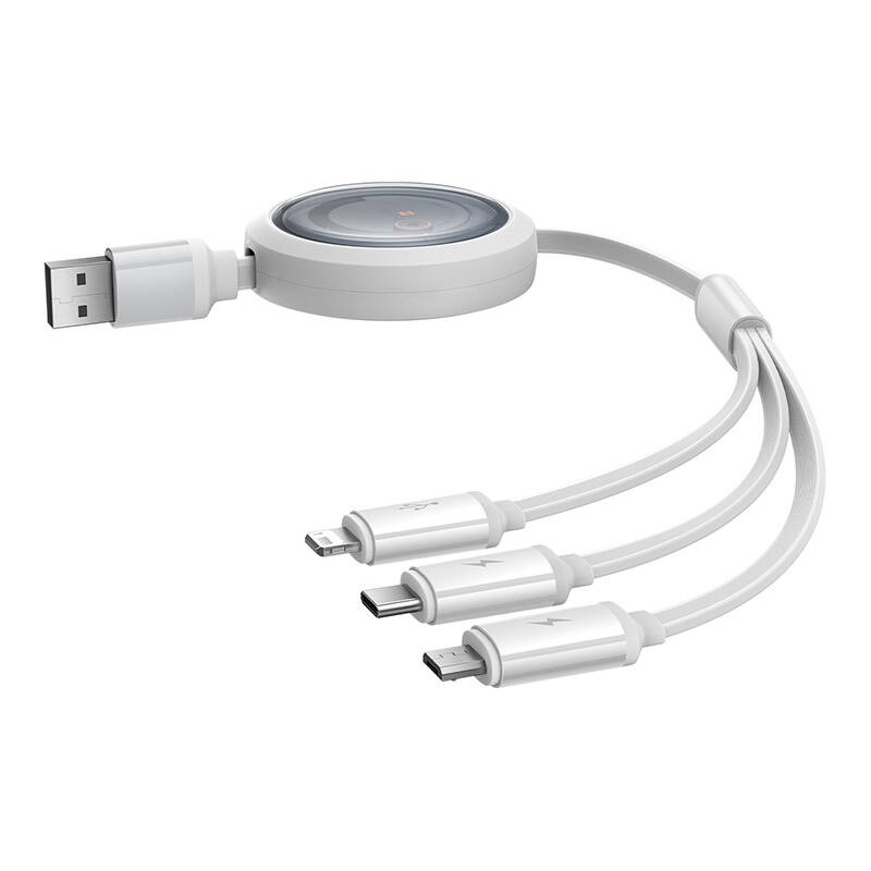 Kabel za brzo punjenje 3u1 Baseus Free2Draw, USB na mikro USB+USB-C+Lightning, 3.5A, 1.1m (bijeli)