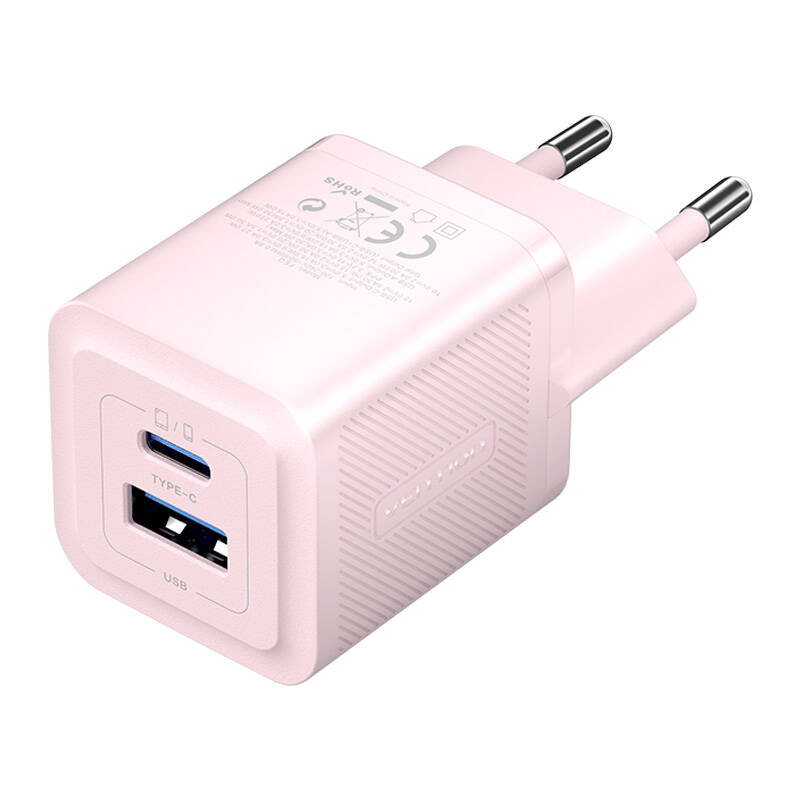 Zidni punjač, ​​Vention, FEQP0-EU, USB-C + USB-A, 30W/30W, GaN (roza)