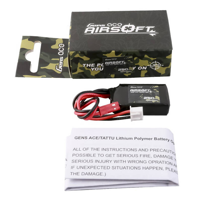 Gens ace 250mAh 7.4V 35C 2S1P Airsoft Gun Lipo baterija s JST-SYP utikačem