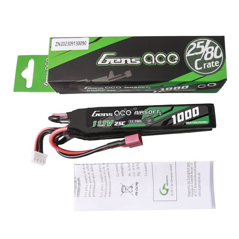 Gens ace 25C 1000mAh 3S1P 11.1V Nunchuck 3X Airsoft Gun Lipo baterija s T utikačem