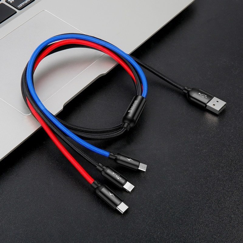 Baseus Rapid USB kabel 3u1 tip C / Lightning / Micro 3A 1,2M - crni