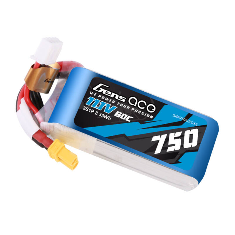 Gens Ace 750mAH 11.1V 60C 3S1P Lipo baterija s XT30 konektorom