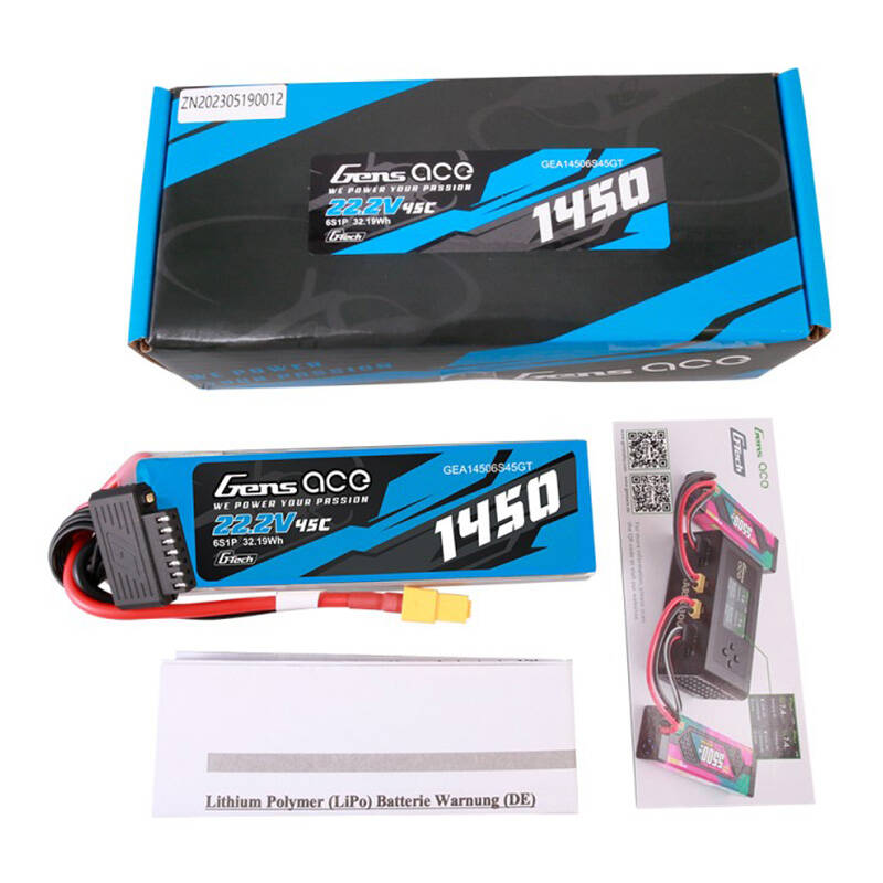 Gens Ace G-Tech 1450mAh 22.2V 45C 6S1P Lipo baterija s XT60 utikačem