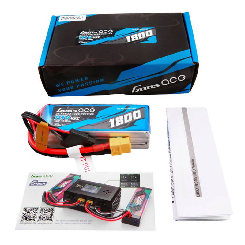 Gens ace G-Tech 1800mAh 11.1V 45C 3S1P Lipo baterija s XT60 utikačem