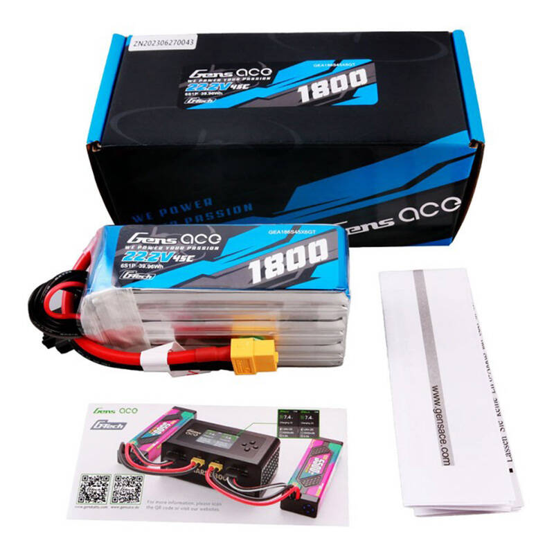 Gens ace G-Tech 1800mAh 22.2V 45C 6S1P Lipo baterija s XT60 utikačem