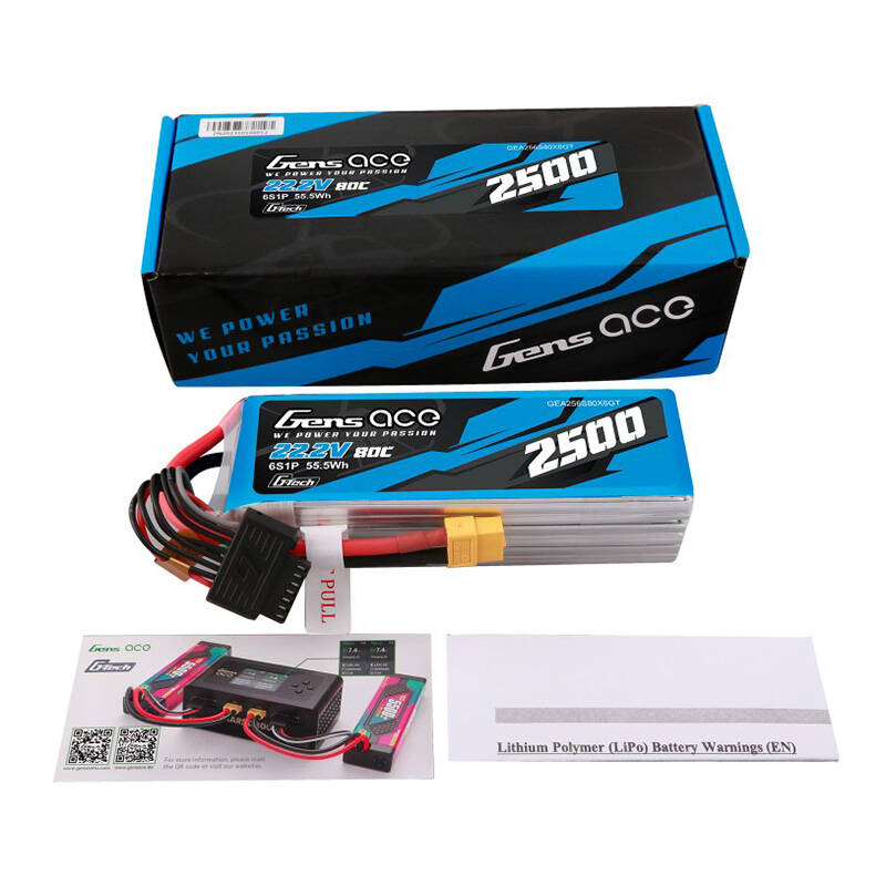 Gens ace G-Tech 2500 mAh 22,2 V 80C 6S1P Lipo baterija s XT60 utikačem