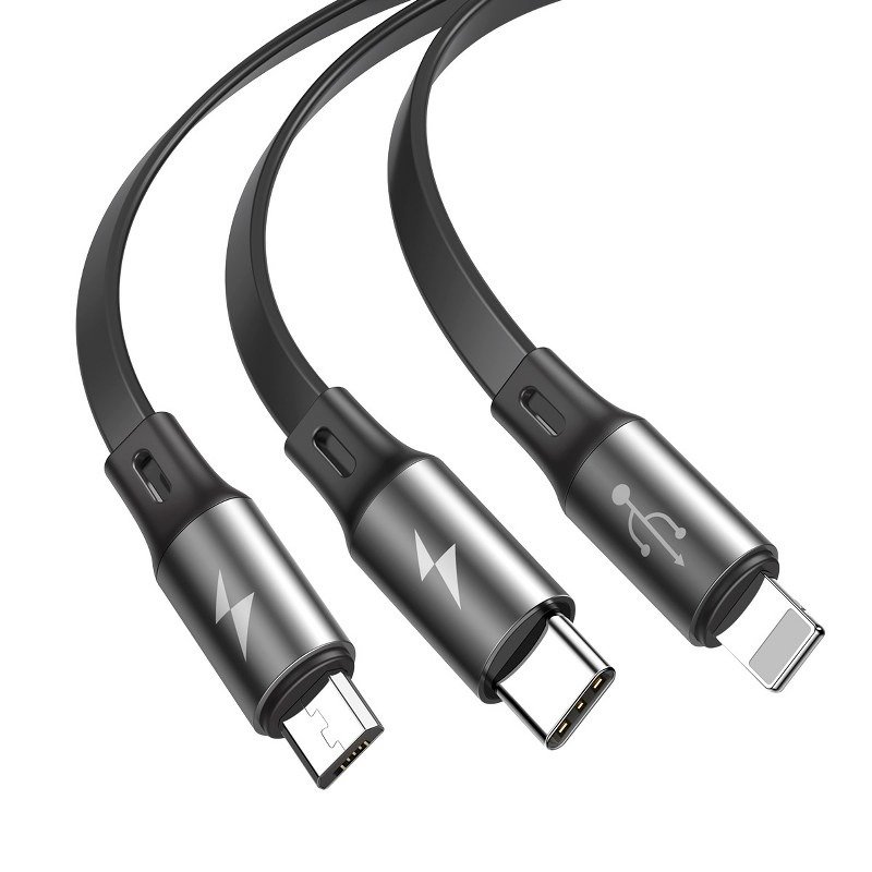 Baseus Rapid USB kabel 3u1 tip C / Lightning / Micro 3A 1,2M - sivi