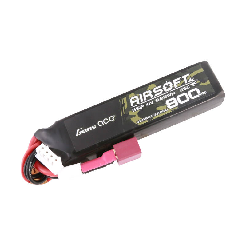 Gens Ace Lipo 800MAH 11.1V 25C 3S1P Airsoft Gun Lipo baterija s T (Dekan) utikačem