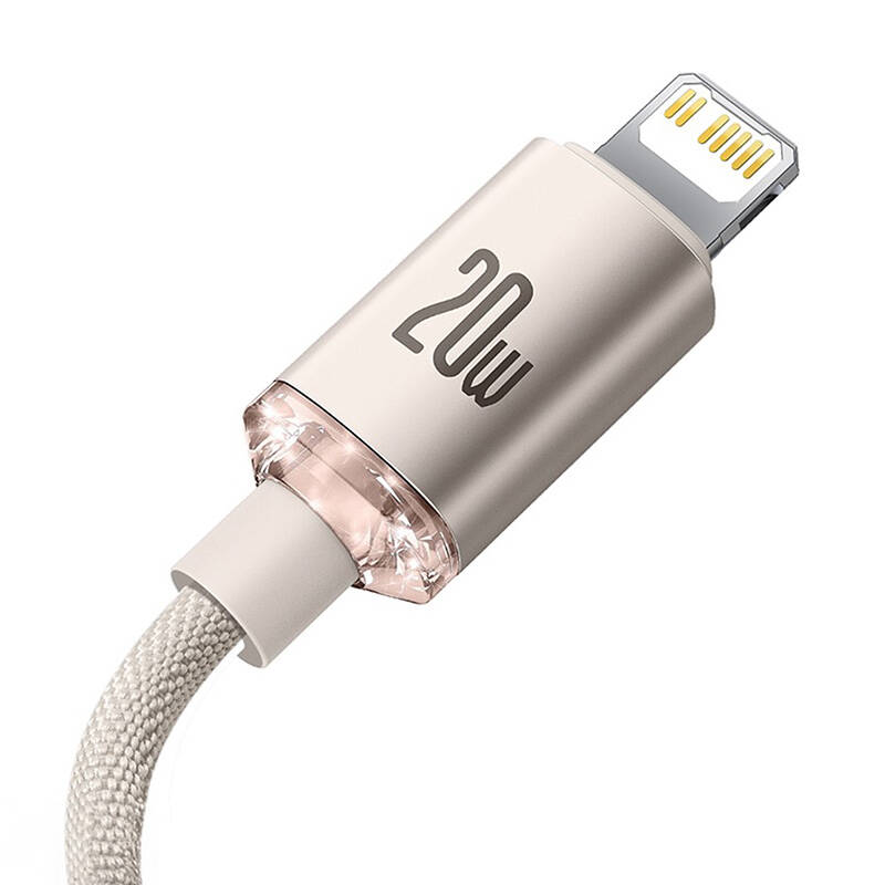 Baseus Crystal Shine USB-C na IP kabel, 20 W, 1,2 m (ružičasti)